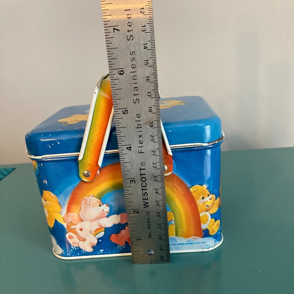 American Greetings Care Bears Vintage Collectible Metal Tin Basket w/Lid/Handles - Picture 8 of 15